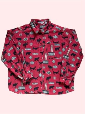 Vintage 90s David Brooks Long Sleeve Button Down AOP Moose Bear Nature Medium